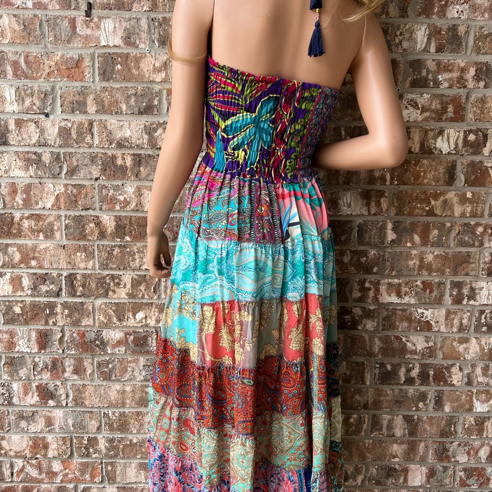 Smocked Ruched Patchwork Boho Dress Skirt - Picture 9 of 17
